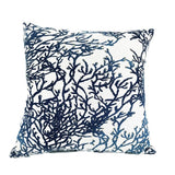 Housse de coussin camaïeu bleu motifs coraux