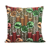 Housse de coussin Africa cylindre et rond vert, orange, marron, rouge