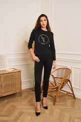 SWEAT NOIR COL ROND BRODE