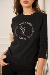 SWEAT NOIR COL ROND BRODE