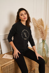 SWEAT NOIR COL ROND BRODE