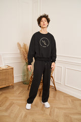 ENSEMBLE DE JOGGING NOIR MOLLETONNE HOMME COUPE DROITE BRODE