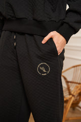 ENSEMBLE DE JOGGING NOIR MOLLETONNE HOMME COUPE DROITE BRODE