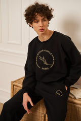 ENSEMBLE DE JOGGING NOIR MOLLETONNE HOMME COUPE DROITE BRODE