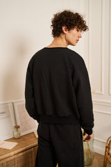 ENSEMBLE DE JOGGING NOIR MOLLETONNE HOMME COUPE DROITE BRODE