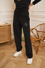 PANTALON DE JOGGING NOIR GAUFRE COUPE DROITE BRODE