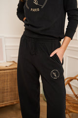 PANTALON DE JOGGING NOIR GAUFRE COUPE DROITE BRODE