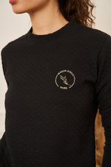 SWEAT NOIR GAUFRE MOLLETON COL ROND BRODE