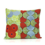 Housse de coussin Africa rond et arc vert, rouille et bleu