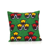 Housse de coussin Africa lanterne rouge et jaune sur fond vert