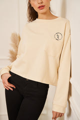 SWEAT BEIGE COL ROND BRODE COURT