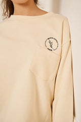 SWEAT BEIGE COL ROND BRODE COURT