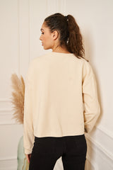 SWEAT BEIGE COL ROND BRODE COURT