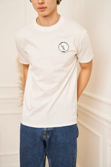 TEE-SHIRT HOMME BLANC COL ROND PETIT LOGO BRODERIE BLEU MARINE
