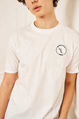 TEE-SHIRT HOMME BLANC COL ROND PETIT LOGO BRODERIE BLEU MARINE