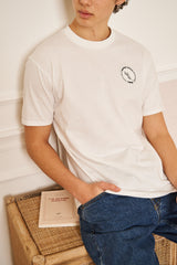 TEE-SHIRT HOMME BLANC COL ROND PETIT LOGO BRODERIE BLEU MARINE