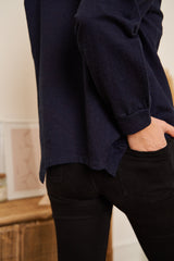 SWEAT BLEU MARINE COL ROND BRODE LONG