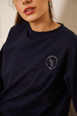 SWEAT BLEU MARINE COL ROND BRODE COURT