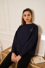 SWEAT BLEU MARINE COL ROND BRODE COURT