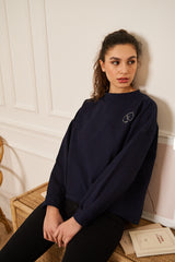 SWEAT BLEU MARINE COL ROND BRODE COURT