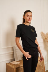 TEE SHIRT NOIR DORE PETIT LOGO FEMME