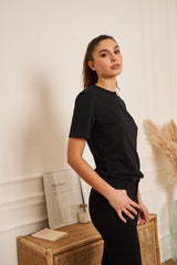 TEE SHIRT NOIR DORE PETIT LOGO FEMME