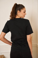 TEE SHIRT NOIR DORE PETIT LOGO FEMME