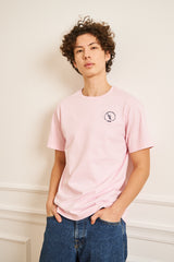 TEE-SHIRT HOMME ROSE COL ROND PETIT LOGO BRODERIE BLEU MARINE