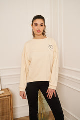 SWEAT BEIGE COL ROND BRODE COURT