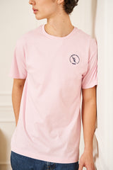 TEE-SHIRT HOMME ROSE COL ROND PETIT LOGO BRODERIE BLEU MARINE