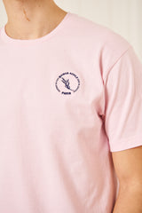 TEE-SHIRT HOMME ROSE COL ROND PETIT LOGO BRODERIE BLEU MARINE
