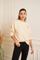SWEAT BEIGE COL ROND BRODE LONG