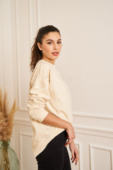 SWEAT BEIGE COL ROND BRODE LONG