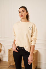 SWEAT BEIGE COL ROND BRODE LONG