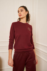 SWEAT BORDEAUX GAUFRE MOLLETON COL ROND BRODE