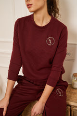 SWEAT BORDEAUX GAUFRE MOLLETON COL ROND BRODE
