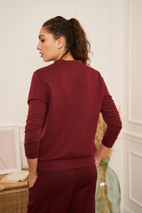 SWEAT BORDEAUX GAUFRE MOLLETON COL ROND BRODE