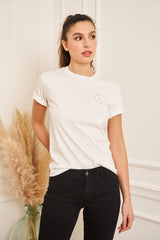 TEE SHIRT BLANC ROSE PETIT LOGO FEMME