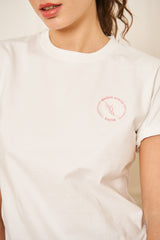 TEE SHIRT BLANC ROSE PETIT LOGO FEMME