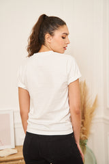 TEE SHIRT BLANC ROSE PETIT LOGO FEMME