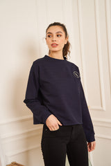 SWEAT BLEU MARINE COL ROND BRODE COURT