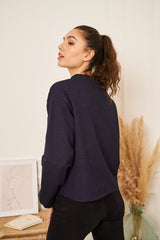 SWEAT BLEU MARINE COL ROND BRODE COURT