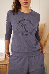 SWEAT BLEU CIEL COL ROND BRODE