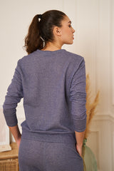 SWEAT BLEU CIEL COL ROND BRODE