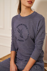 SWEAT BLEU CIEL COL ROND BRODE