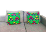 Plaid Africa lanterne rouge et jaune sur fond vert