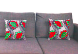 Housse de coussin Africa fleurs géantes rouge et vert