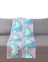 Plaid Africa lotus turquoise, bleu azur et mauve