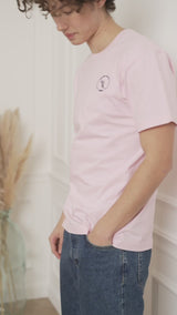 TEE-SHIRT HOMME ROSE COL ROND PETIT LOGO BRODERIE BLEU MARINE