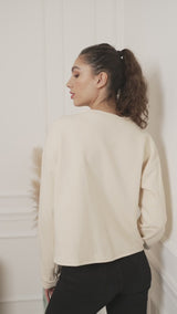 SWEAT BEIGE COL ROND BRODE COURT